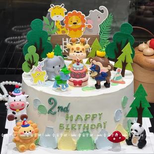 卡通可爱长颈鹿大象猴子动物聚会蛋糕装饰儿童生日烘焙装扮摆件