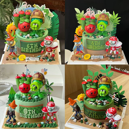 经典款植物大战僵尸儿童男孩生日蛋糕装饰苹果追击跑豌豆射手摆件