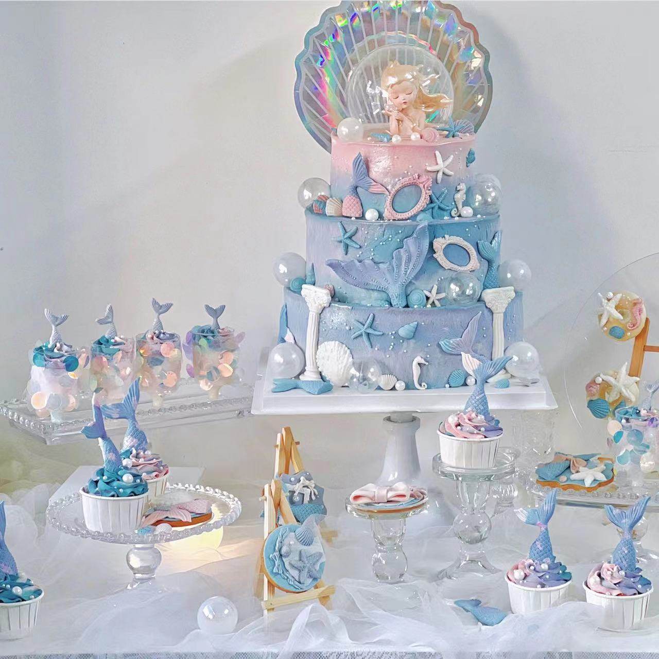 海洋公主生日主题甜品台装饰摆件美人鱼女孩海螺贝壳鱼尾纸杯装扮,节庆用品/礼品,节日装扮用品,淘宝优惠券,粉丝福利购,淘宝优惠卷