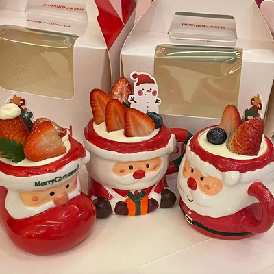 网红爆款圣诞节主题平安夜甜品慕斯杯卡通老人礼物草莓蛋糕陶瓷杯