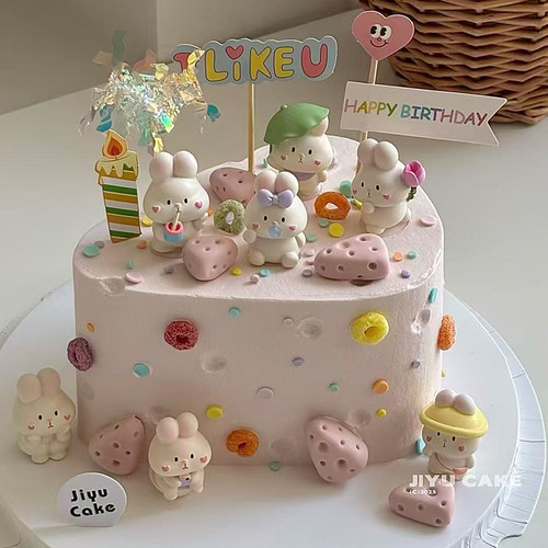 韩系ins软萌可爱小兔子蛋糕装饰摆件兔宝宝女孩周岁生日装扮配件