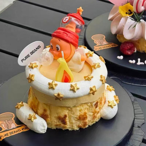 卡通可爱吹泡泡星星人公仔蛋糕装饰摆件火焰蜡烛儿童生日装扮插件