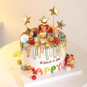 网红星星人蛋糕装饰摆件苹果公仔许个愿吧彩色HB字母毛球派对插件