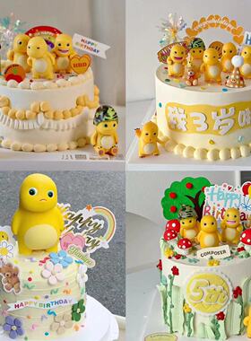 网红森系胖胖龙蛋糕装饰摆件可爱萌萌哒酷拽黄色小恐龙烘焙插件