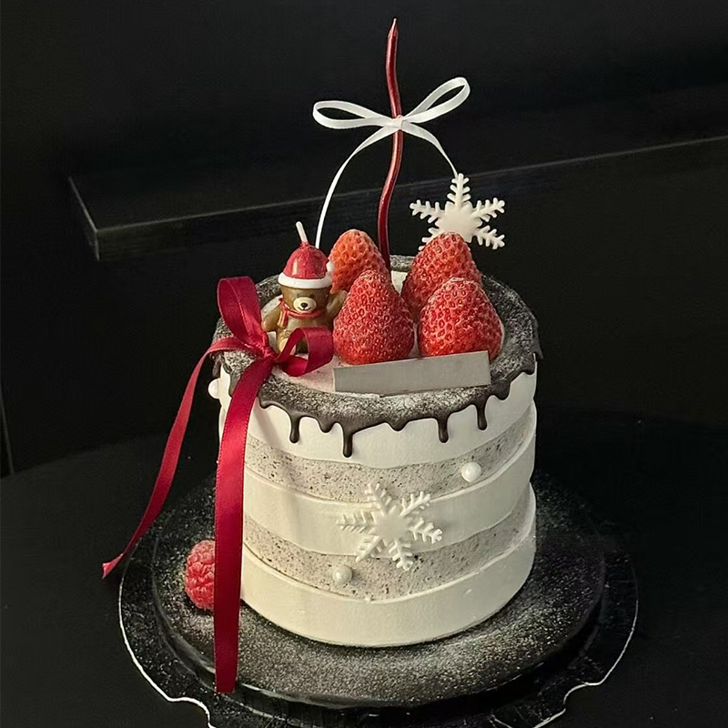 2025网红圣诞节帽子小熊蜡烛蛋糕装饰红色蝴蝶结丝带雪花装扮插件