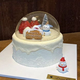 2025圣诞节简约款水晶球雪人蛋糕装饰摆件圣诞树路牌烘焙装扮插件