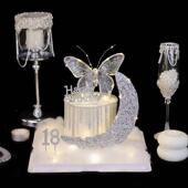 唯美浪漫女神生日发光蝴蝶蛋糕装 饰摆件合金钻HB数字派对装 扮插件