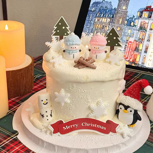 2025圣诞节围巾雪人圣诞帽企鹅蛋糕装饰摆件圣诞快乐雪花装扮插件