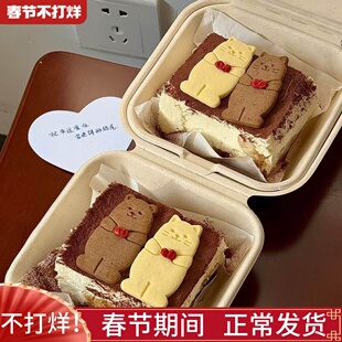 2025爆款七夕情人节情侣告白蛋糕装饰熊兔饼干提拉米苏打包便当盒