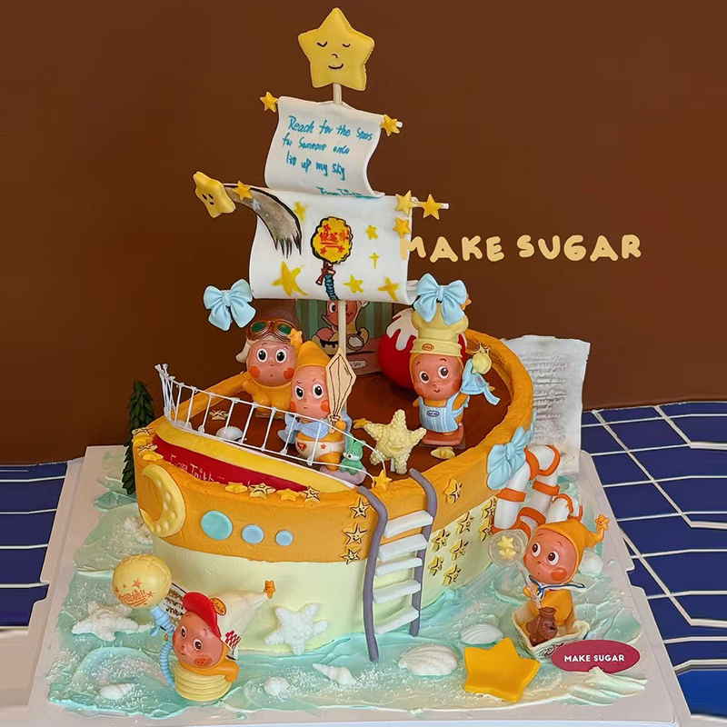 网红爆款创意星星号邮轮蛋糕装饰摆件儿童生日卡通许愿人公仔装扮
