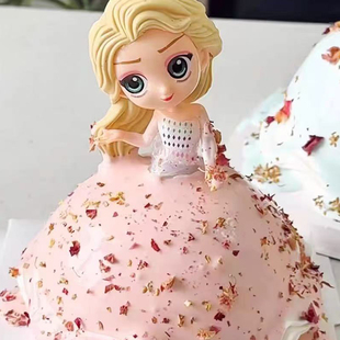 小红书同款 饰爱莎白雪告白情人节摆件 流沙瀑布裙摆公主生日蛋糕装