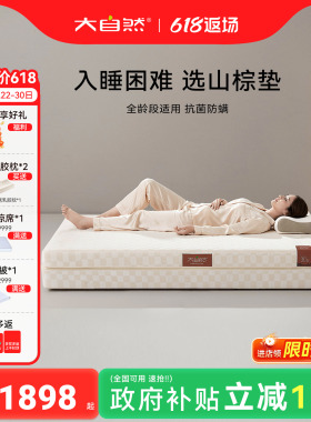 【森屿HT5】大自然5A级护脊棕床垫多规格家用抑菌防螨硬垫可拆卸