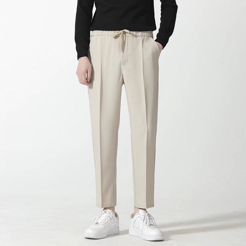 2025新款高质感西裤青年休闲弹力裤抽绳西装裤卡其色日系9九分裤