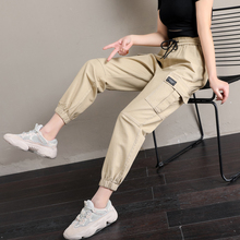 纯棉工装裤女九分宽松束脚休闲bf法式运动嘻哈束脚松紧腰2020新款
