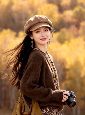 秋冬氛围感八角帽女拍照好看