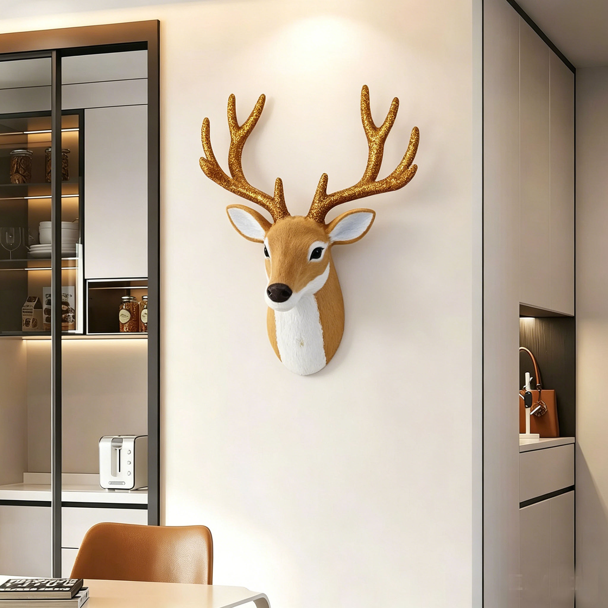 皮毛仿真动物梅花鹿头墙壁装饰挂件酒吧装饰家庭装饰创意礼物礼品