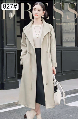 立领风衣女中长款2025秋季新款纯色收腰显瘦时尚气质休闲英伦外套