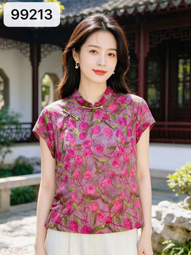 新中式国风印花短袖衬衫女夏季新款2026气质妈妈小衫显瘦复古上衣