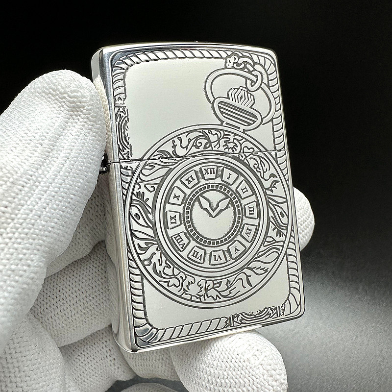 ZIPPO正品之宝打火机 日版原版限量版双面图案 银色 古董怀表