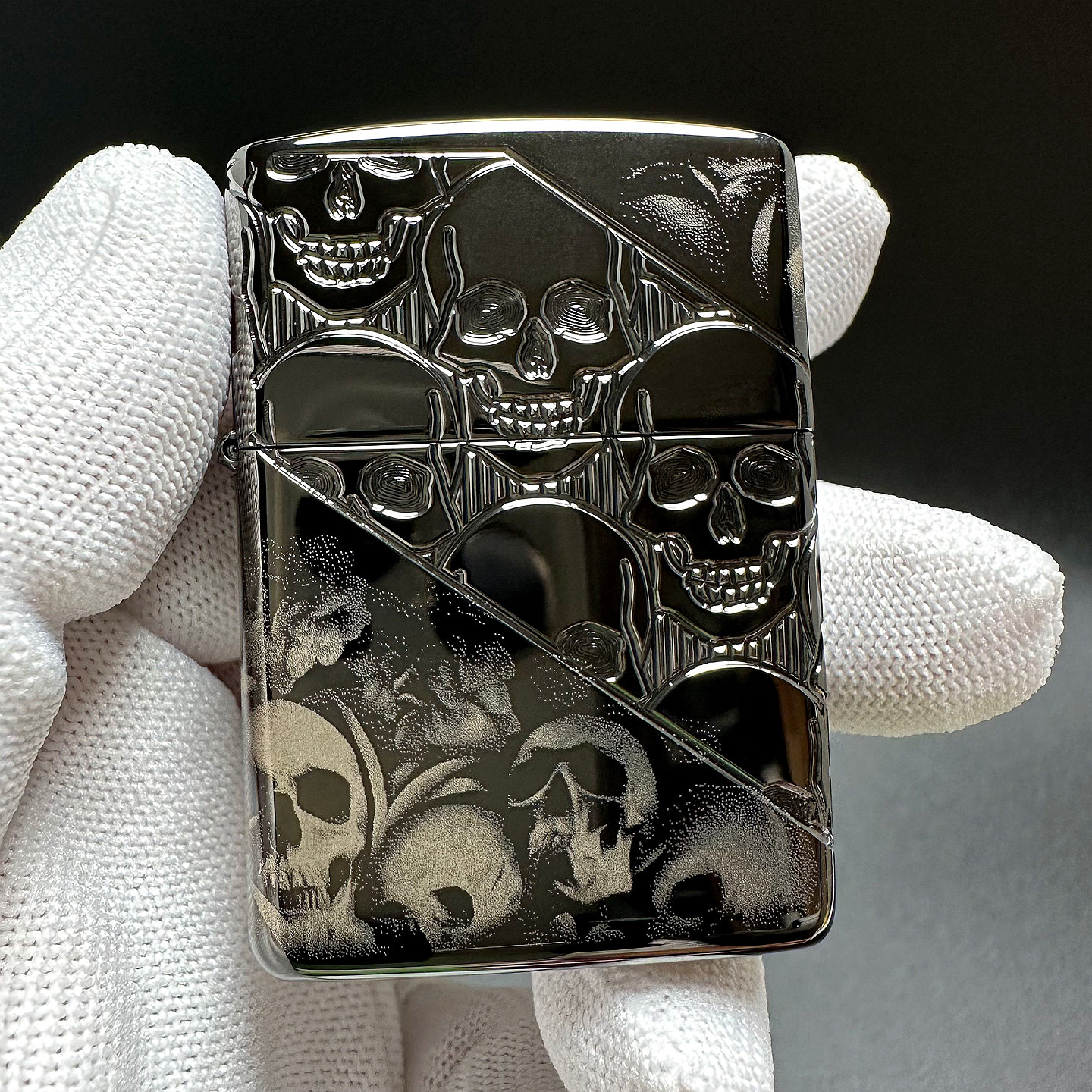 ZIPPO正品之宝打火机 美版原版盔甲环绕深雕 黑色骷髅头图案46751
