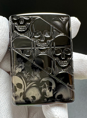 ZIPPO正品之宝打火机 美版原版盔甲环绕深雕 黑色骷髅头图案46751