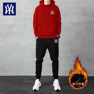 官网NY正版MBL男士运动套装秋冬休闲外套大码连帽潮流卫衣两件套