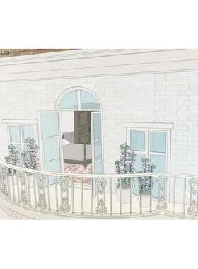 【acon3d模型】  简约阳台客房漫画背景素材