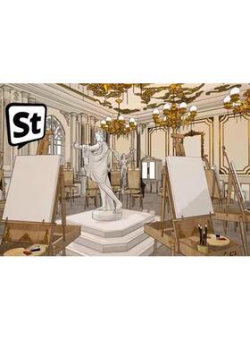 acon 3D美术馆系列 画室 梦幻欧式场景 su模型