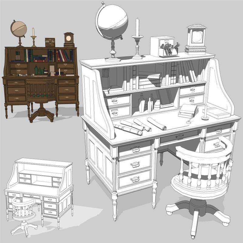 CSP 书桌 办公桌 桌椅 旋转座椅 3D 模型 优动漫 素