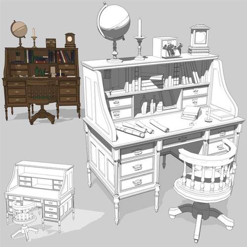 CSP 书桌 办公桌 桌椅 旋转座椅 3D 模型 优动漫 素