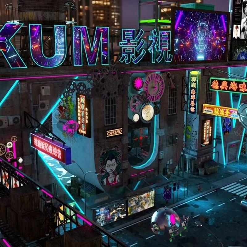 acon3d 060工业赛博朋克街道SU模型