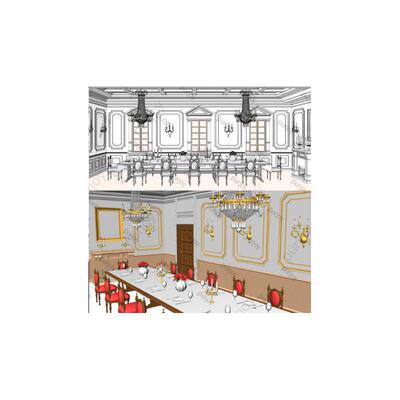 【CSP素材】3D中世纪豪华欧式餐厅模型素材