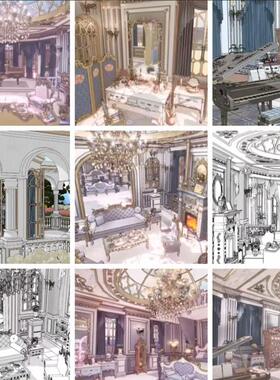 acon3d 浪漫幻想欧洲风-卧室礼服房间书房