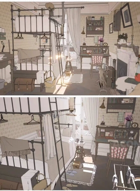 【acon3d】美丽浪漫的巴黎公寓-仆人房间 分为单人房&双人房