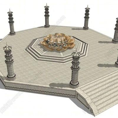 acon3d 062中式佛寺广场景观_经幢SU模型