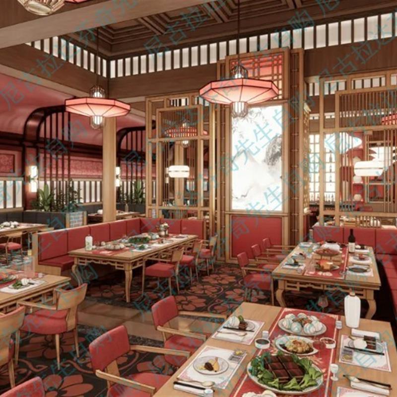 【acon3D】SU草图大师自用现代中式餐饮店场景模型sk