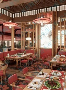 【acon3D】SU草图大师自用现代中式餐饮店场景模型sk