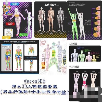 【acon3d】女生3D曲线身材+男生纤细身材套装模型