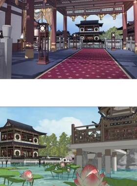 【acon3D素材】武侠史剧背景湖泊与殿阁