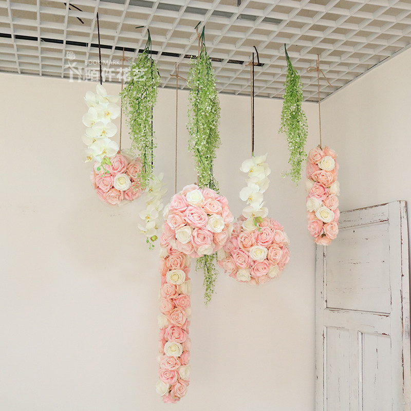 仿真花吊顶假花花橱窗屋顶装饰花室内走廊顶部装饰天花板屋顶餐厅