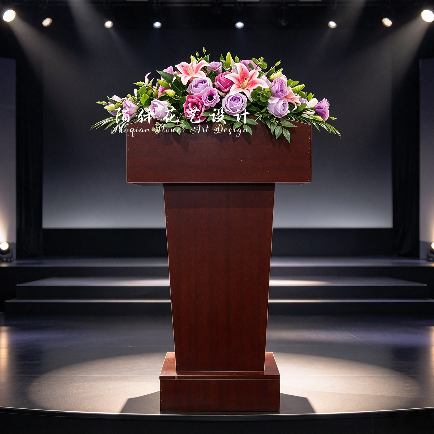 平放式仿真花玫瑰百合演讲台会议台迎宾台装饰花艺摆件公司前台花