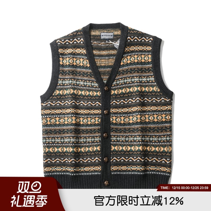 好看到爆！欧单费尔岛风高端绵羊毛混纺秋冬男女复古背心百搭马甲
