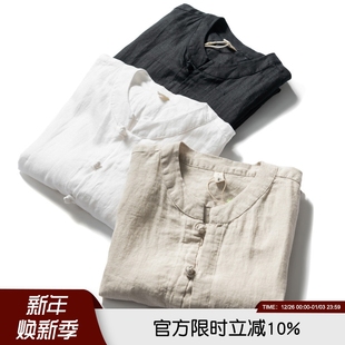 儒雅中国风 衬衫 夏季 轻薄舒适盘扣休闲短袖 潮衬衣 男士 100亚麻