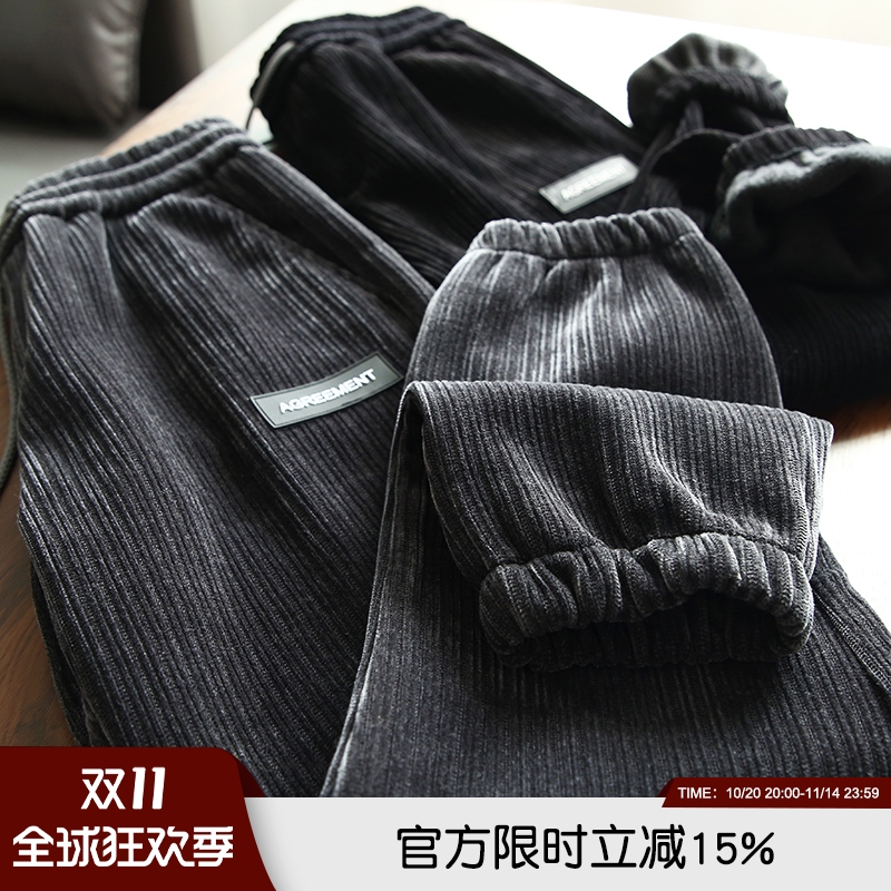 设计师线!加绒加厚雪尼尔面料24年冬季新款加绒保暖休闲束脚男裤