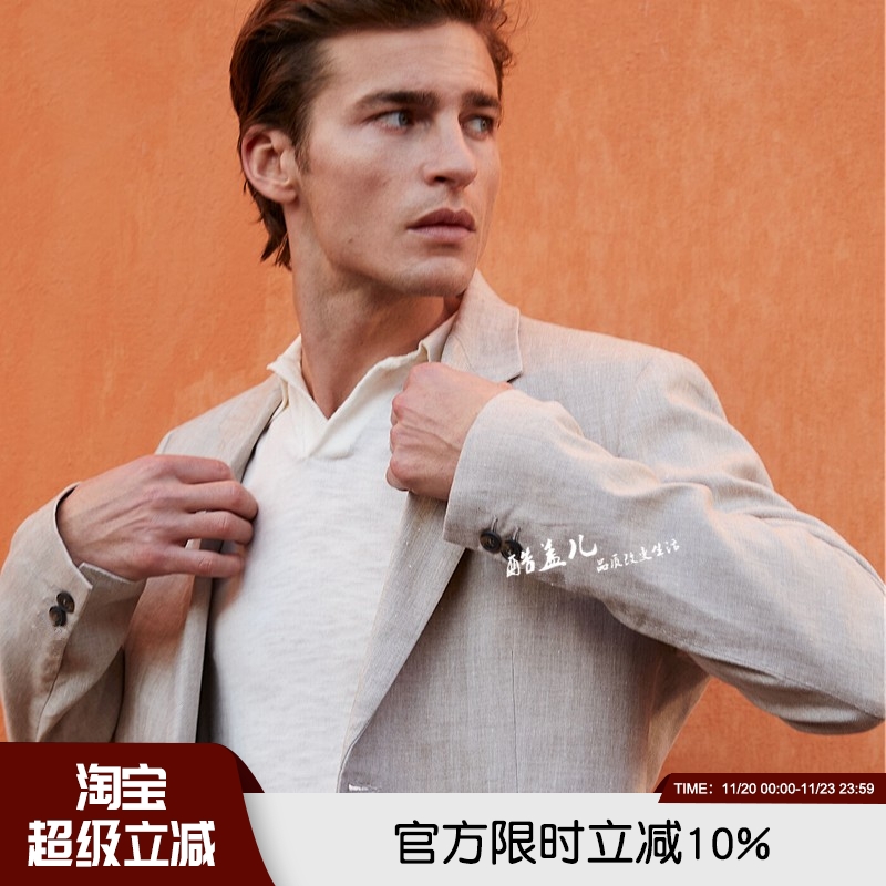男士水洗棉亚麻透气西装西服通勤