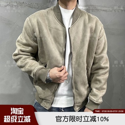 仿皮毛一体重磅高端麂皮绒加厚加绒保暖秋冬男休闲棒球领夹克外套