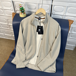 轻奢极简风2025年秋冬男士 桑蚕丝羊毛防风保暖双拉链立领夹克外套