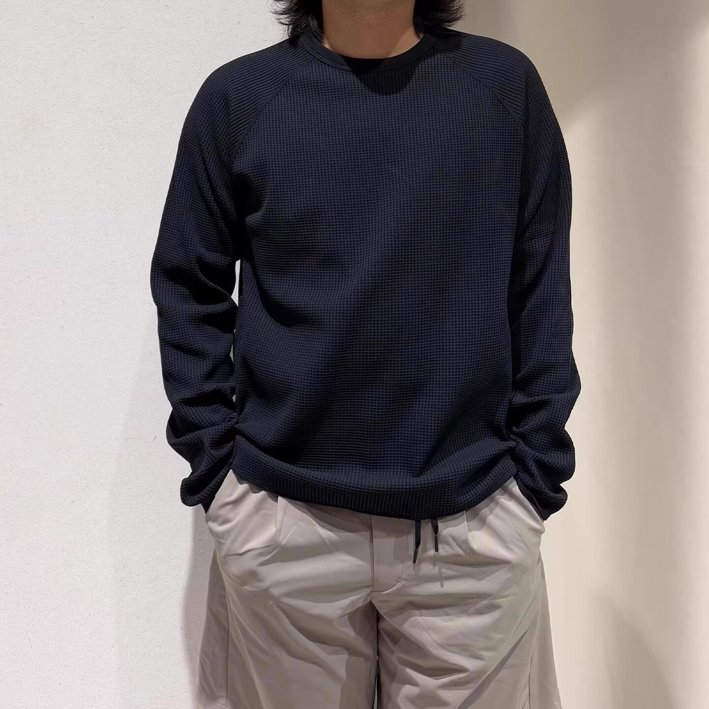 柜598！新型华夫格面料~秋冬男士高端休闲弹力透气长袖卫衣套头衫