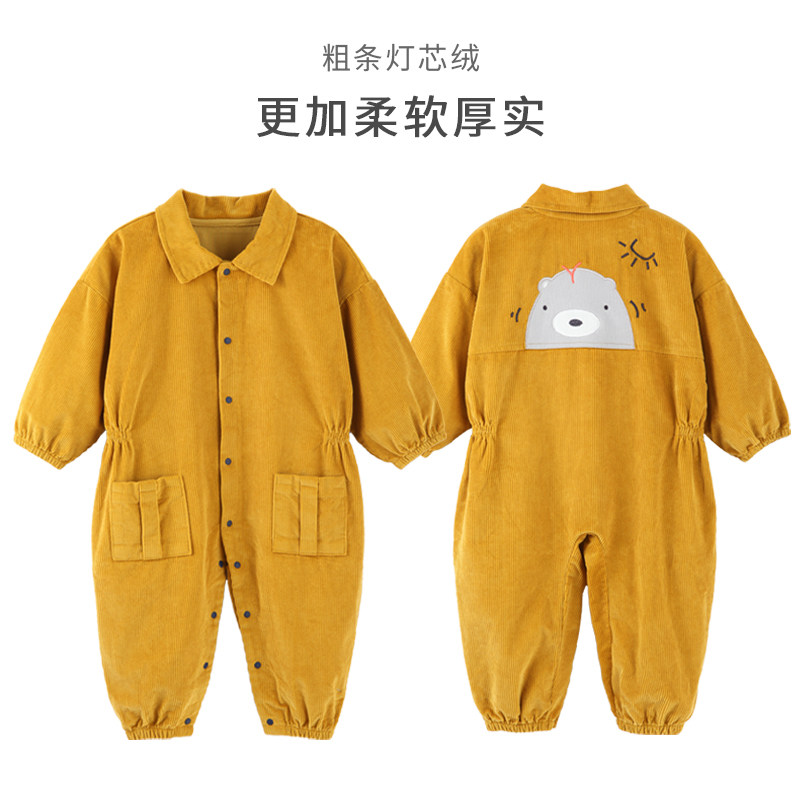 粗条绒儿童连体罩衣翻领1岁