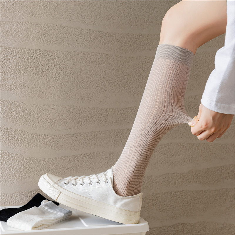 网眼小腿袜子女夏季薄款纯色长筒堆堆袜透气学院风竖条显瘦及膝袜,女士内衣/男士内衣/家居服,长筒袜,淘宝优惠券,粉丝福利购,淘宝优惠卷